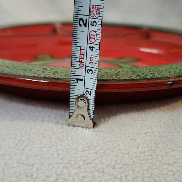 Majolica Ceramic Divided Clay Pottery Plate Red Green Floral MCM Bold - Picture 6 of 9